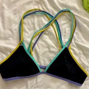 Victoria’s Secret Strappy Black Purple Teal Yellow Bikini Top M